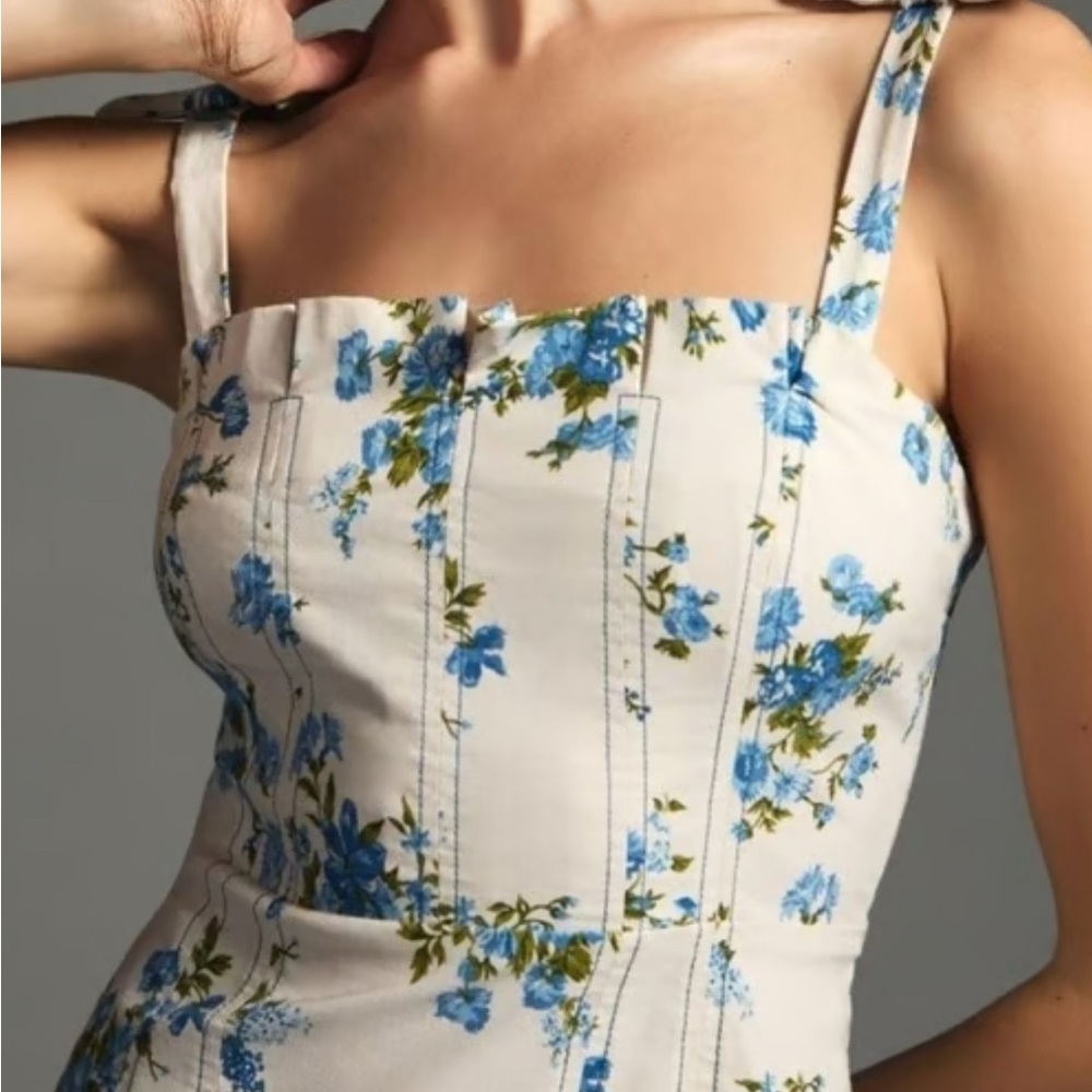 By Anthropologie Floral Print Dress with Blue Accents XS - Picture 3 of 8